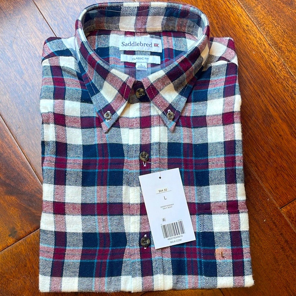 Saddlebred Men's Plaid Flannel Shirt - Red, Blue, White

New with tags